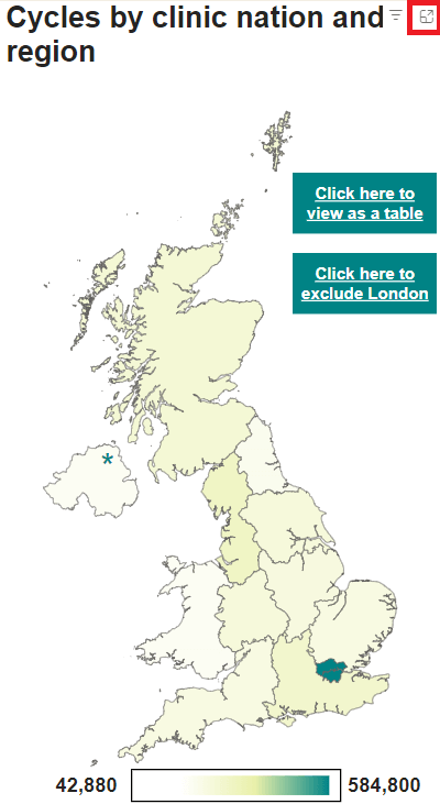 Graphic showing UK fertility data with a red box surrounding the focus mode icon in the top right corner.